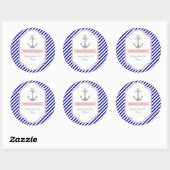 Marineblauw, roze nautische bruiloft Save the Date Ronde Sticker (Vel)