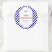 Marineblauw, roze nautische bruiloft Save the Date Ronde Sticker (Tas)