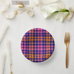 Marineblauw Roze Oranje Geruit Schotse Ruit Design Papieren Kommen