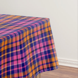 Marineblauw Roze Oranje Geruite Tartan Design Tafelkleed