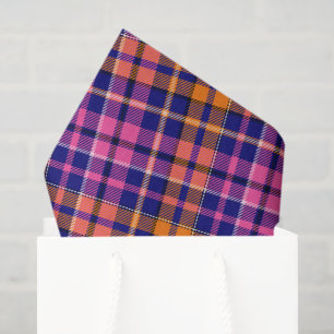 Marineblauw Roze Oranje Geruite Tartan Design Tissuepapier