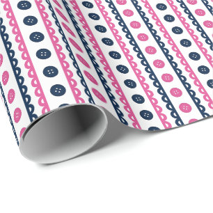 Marineblauw & Roze Preppy Gestreepte Ambacht- en N Cadeaupapier