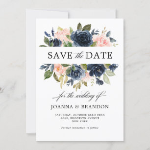 Marineblauw Roze Roos Boho Bruiloft Save The Date