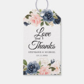 Marineblauw Roze Roos Botanisch Cadeaulabel (Voorkant)