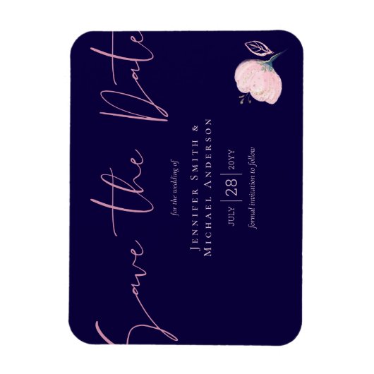 Marineblauw Roze Roze Goud Trouwbudget Magneet (Verticaal)
