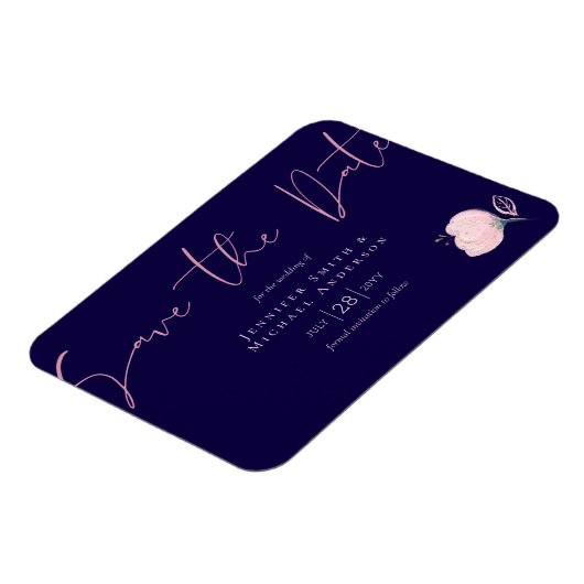 Marineblauw Roze Roze Goud Trouwbudget Magneet (Linkerzijde)