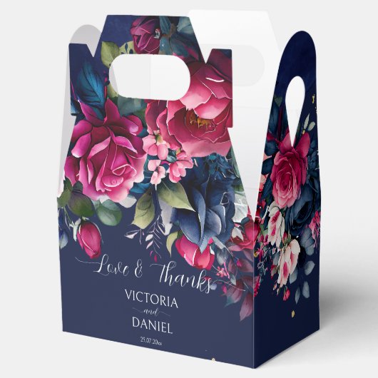 Marineblauw roze roze rozenrozen bruiloft bedankt bedankdoosjes (Geopend)