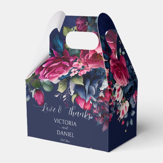 Marineblauw roze roze rozenrozen bruiloft bedankt bedankdoosjes (Voorkant Zijde)