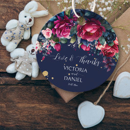 Marineblauw roze roze rozenrozen bruiloft bedankt bedankjes labels