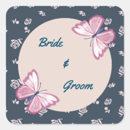 marineblauw roze vlinder bloemige stickers