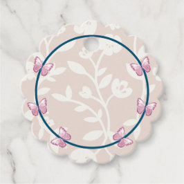 marineblauw roze vlinder flora bedankjes labels