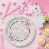 marineblauw roze vlinder flora papieren bordje (Feest)