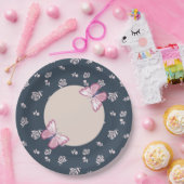 marineblauw roze vlinder flora papieren bordje (Feest)