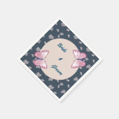 marineblauw roze vlinder servet (Hoek)