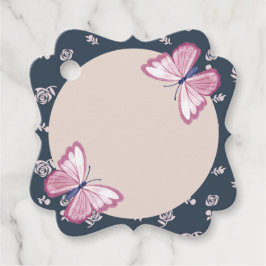 marineblauw roze vlinders bloemenblauw fancy bedankjes labels