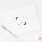marineblauw roze vlinders bloemenstickers vierkante sticker (Envelop)