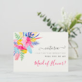 Marineblauw roze wild regenwoud bruidsmeisje Kaart (Staand voorkant)