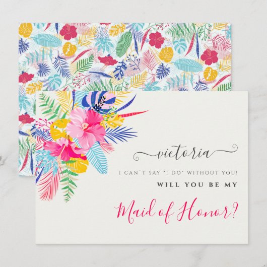 Marineblauw roze wild regenwoud bruidsmeisje Kaart (Voorkant / Achterkant)