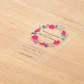 Marineblauw roze wild regenwoud Evergreen bruiloft Acryl Uitnodigingen (Laagn)