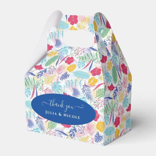 Marineblauw roze wild regenwoud Evergreen bruiloft Bedankdoosjes (Voorkant Zijde)