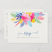 Marineblauw roze wild regenwoud Evergreen bruiloft Briefkaart (Voorkant / Achterkant)