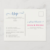 Marineblauw roze wild regenwoud Evergreen bruiloft Briefkaart (Achterkant)