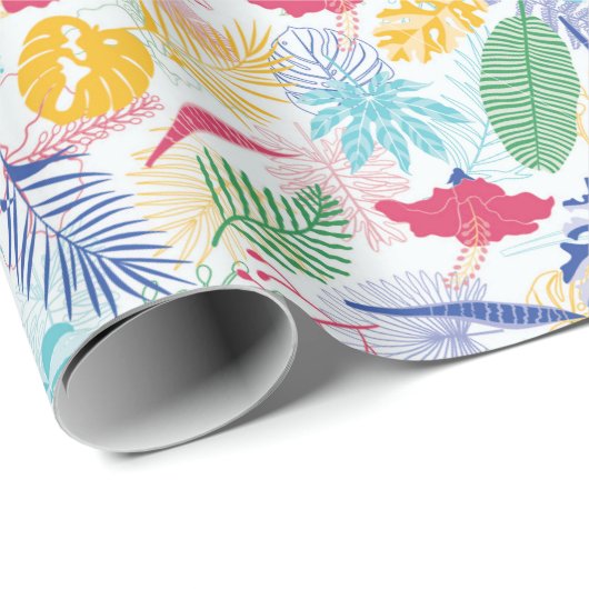 Marineblauw roze wild regenwoud Evergreen bruiloft Cadeaupapier (Rol Hoek)