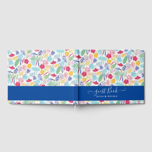 Marineblauw roze wild regenwoud Evergreen bruiloft Gastenboek (Volledig)