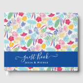 Marineblauw roze wild regenwoud Evergreen bruiloft Gastenboek (Voorkant)