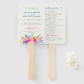 Marineblauw roze wild regenwoud Evergreen bruiloft Handwaaier (Voorkant en achterkant)