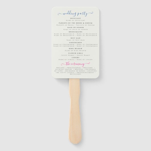 Marineblauw roze wild regenwoud Evergreen bruiloft Handwaaier (Achterkant)