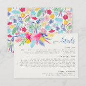 Marineblauw roze wild regenwoud Evergreen bruiloft Informatiekaartje (Voorkant / Achterkant)
