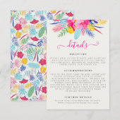 Marineblauw roze wild regenwoud Evergreen bruiloft Informatiekaartje (Voorkant / Achterkant)