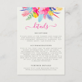 Marineblauw roze wild regenwoud Evergreen bruiloft Informatiekaartje