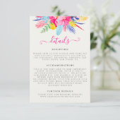 Marineblauw roze wild regenwoud Evergreen bruiloft Informatiekaartje (Staand voorkant)