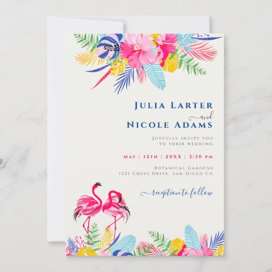 Marineblauw roze wild regenwoud Evergreen bruiloft Kaart (Voorkant)