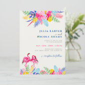 Marineblauw roze wild regenwoud Evergreen bruiloft Kaart (Staand voorkant)