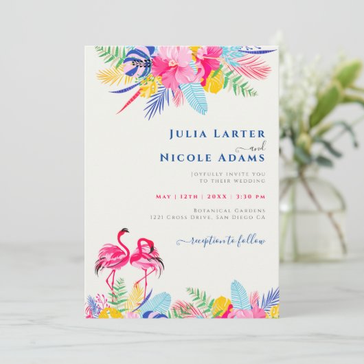 Marineblauw roze wild regenwoud Evergreen bruiloft Kaart (Staand voorkant)