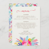 Marineblauw roze wild regenwoud Evergreen bruiloft Menu (Voorkant / Achterkant)