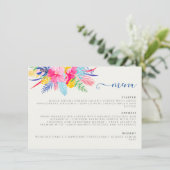 Marineblauw roze wild regenwoud Evergreen bruiloft Menu (Staand voorkant)