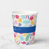 Marineblauw roze wild regenwoud Evergreen bruiloft Papieren Bekers (Achterkant)