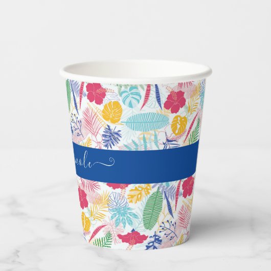 Marineblauw roze wild regenwoud Evergreen bruiloft Papieren Bekers (Achterkant)