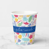 Marineblauw roze wild regenwoud Evergreen bruiloft Papieren Bekers (Links)