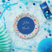 Marineblauw roze wild regenwoud Evergreen bruiloft Papieren Bordje (Feest)