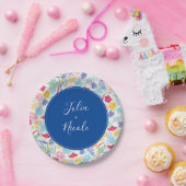 Marineblauw roze wild regenwoud Evergreen bruiloft Papieren Bordje (Feest)