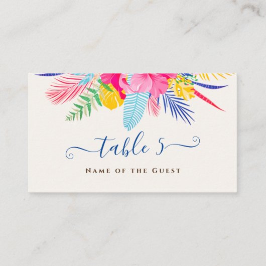 Marineblauw roze wild regenwoud Evergreen bruiloft Plaatskaartje (Achterkant)