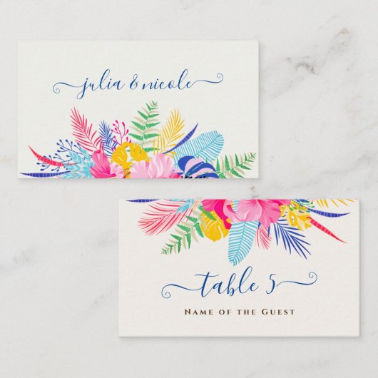 Marineblauw roze wild regenwoud Evergreen bruiloft Plaatskaartje (Voorkant / Achterkant)