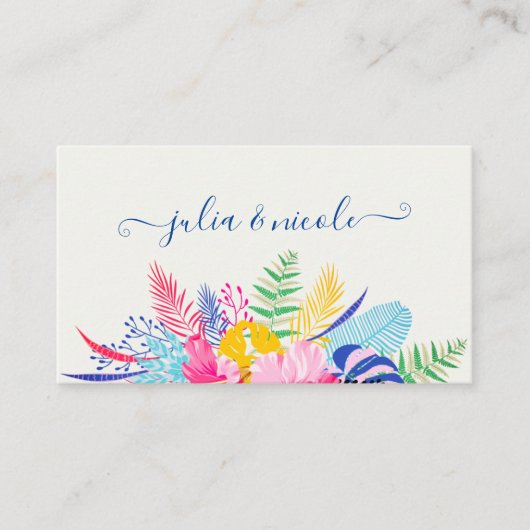 Marineblauw roze wild regenwoud Evergreen bruiloft Plaatskaartje (Voorkant)