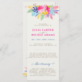 Marineblauw roze wild regenwoud Evergreen bruiloft Programmakaart (Voorkant / Achterkant)