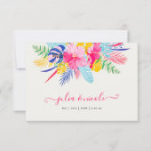 Marineblauw roze wild regenwoud Evergreen bruiloft RSVP Kaartje (Achterkant)